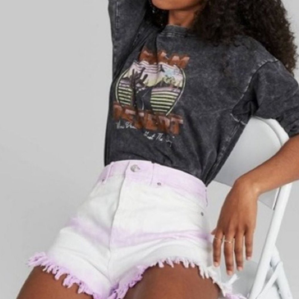 Sz12 Tie Dye Button Front High Rise Raw Hem Shorts